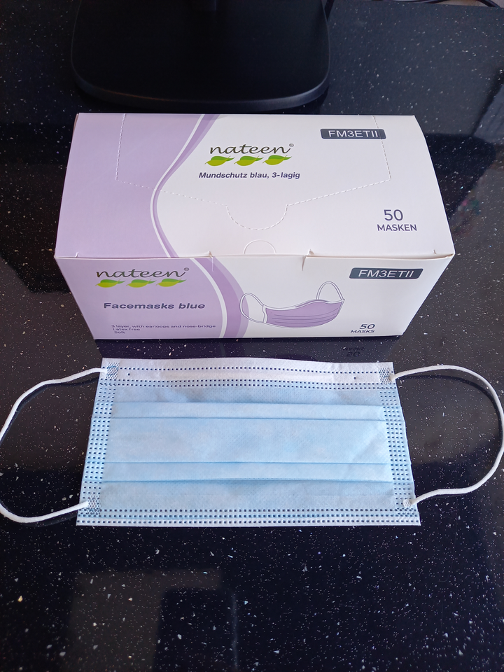 Disposable mask, PP, 17.5x9.5 cm. 3ply, blue, 50 pcs.